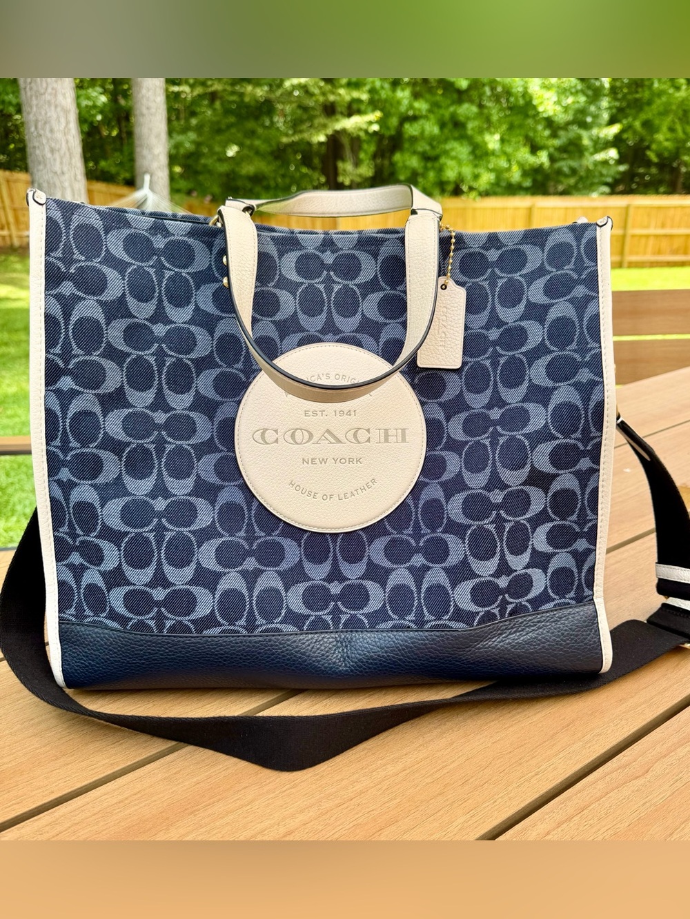 Coach Navy Signature Dempsey Tote